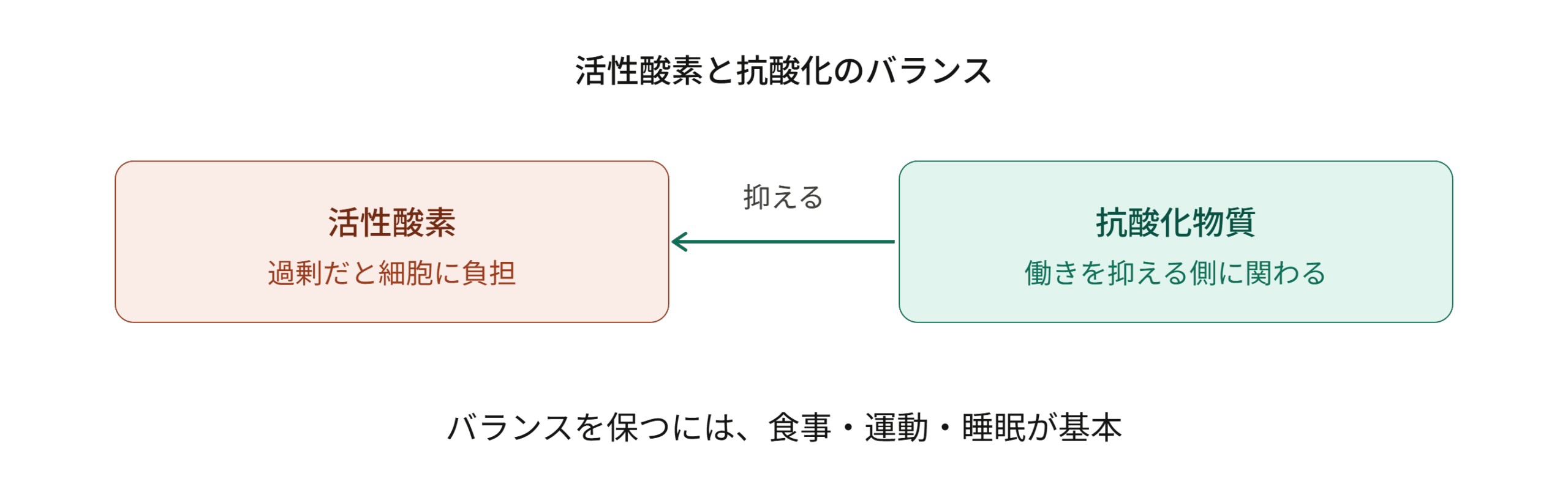活性酸素と抗酸化物質のバランスを示す図